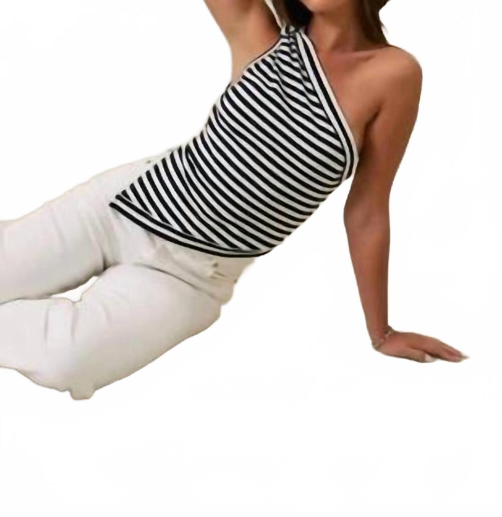 NEW LE LIS one shoulder stripe top in black, white